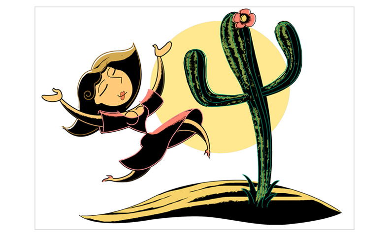 Frau umarmt einen Kaktus Printwerbung Mezcal