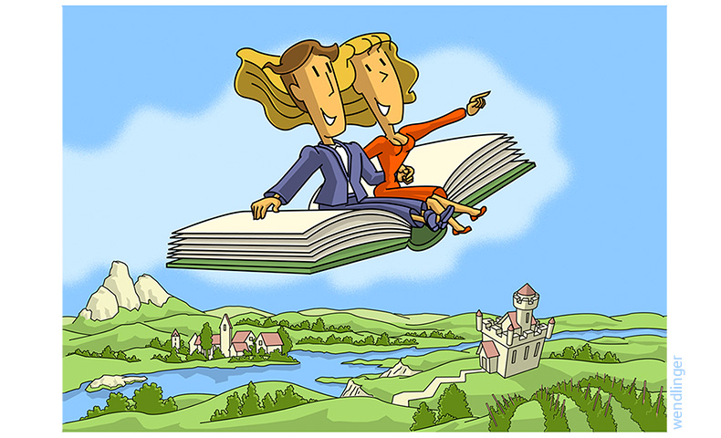 fliegendes Buch über Landschaft